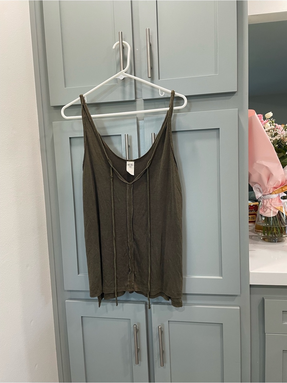 Free People Olive Green V-Neck Lightweight Tank